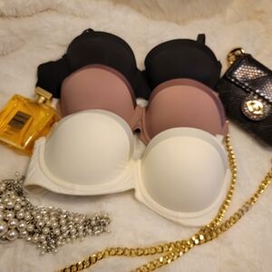Luxurious Women's Bra Set - Black, Mauve, and Cream